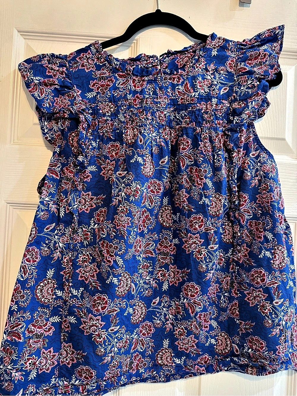 Floral Ruffle Sleeve Dress in Blue & Red Like New